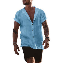 Summer Short Sleeve Shirts Loose-Fitting Button V-neck Tops Men'S Clothing