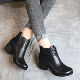New Retro Leather Comfortable Thick Heel Women Boots High Heel Boots Leather Boots Short Boots Women