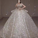 One-shoulder High-quality Long Trailing Heavy Industry Retro Wedding Dress