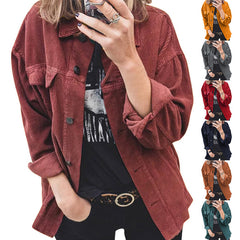 Women's Button-down Cardigan Long Sleeve Lapel Loose Padded Shirt