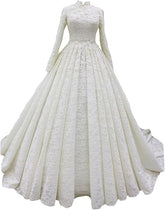 White lace dress with long sleeves on a white background