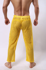 new fashion men sexy mesh trousers men casual hollow trousers