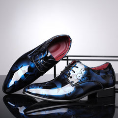 Fashionable English Flower Leather Shoes Pointed Toe Men's Shoes