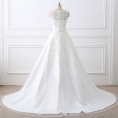 Two-piece White Wedding Dress With Round Neck And Elegant