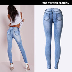 Summer Style Low Waist Sky Blue Patchwork Skinny Tights Women Pencil Jeans High Stretch Sexy Push Up Denim Women Fashion Jeans
