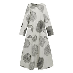 Casual Retro Dress in Cotton and Linen with Geometric Print - Asian Sizes Available - Check Size Chart Before Purchase