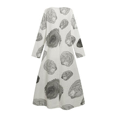 Casual Retro Dress in Cotton and Linen with Geometric Print - Asian Sizes Available - Check Size Chart Before Purchase