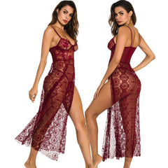 Underwear Long See-through High Slit Pajamas Nightgown Nightgown
