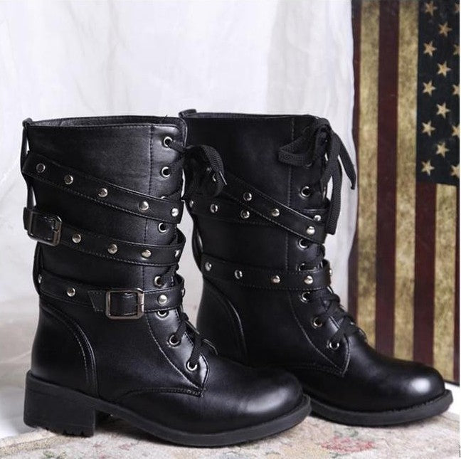Boots, Motorcycle Boots, Middle Heel Boots, Women's Army Boots