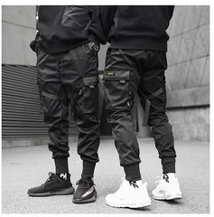 Hot Sale Men Black Hip Hop Cargo Pants Elastic Waist Jogger Trousers Sweatpants Pockets Full Length Casual Fashion