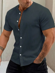 New Cardigan Stand Collar Men's Short-sleeve Shirts