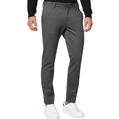 Men's Chino Slim-fit Solid Color Stretch Pleated Tapered Casual Pants