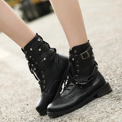 Boots, Motorcycle Boots, Middle Heel Boots, Women's Army Boots