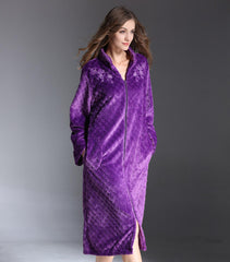 Flannel Nightdress With Exquisite Embroidery And Long Zipper Nightgown