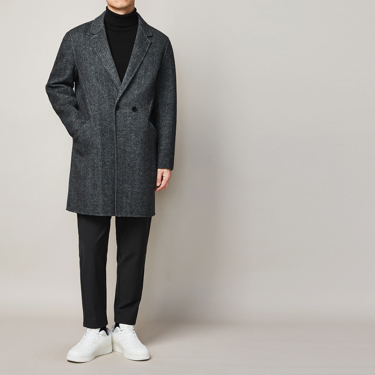 Winter Men's Casual Long Woolen Trench Jacket Overcoat