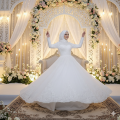 Lace Wedding Dress Bridal Stand-up Collar Long-sleeved Large Tail Large Size