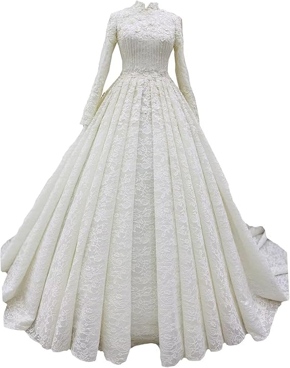 White lace dress with long sleeves on a white background