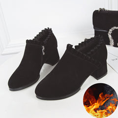 Frosted Boots Women''s British Style Naked Boots Children''s Short Boots Thick Heel Tooling Boots Pointed High Heel Women''s Boots Spring And Autumn Single Boots