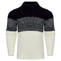Men's Casual Color Block Long Sleeve Cable Knit Pullover Sweater