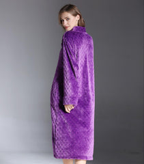 Flannel Nightdress With Exquisite Embroidery And Long Zipper Nightgown